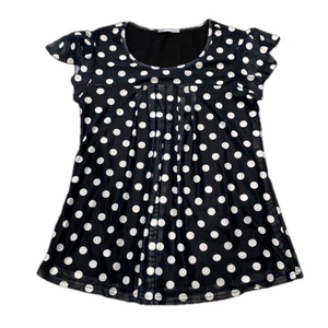 Furnex polkadot, medium sheer ruffle small sleeves pleated look